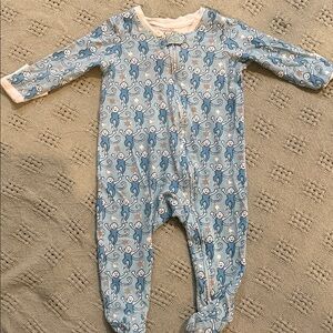 Roller Rabbit Blue Monkey Print Footed One-Piece with Cream Trim